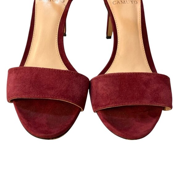 VINCE CAMUTO Court Suede Open Toe Ankle Strap Heels Chianti - Picture 3 of 11